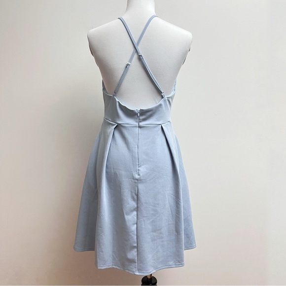 Glory Sunshine Baby Blue Deep V Neck A Line Pleated Mini Cocktail Party Dress XL - Picture 6 of 11